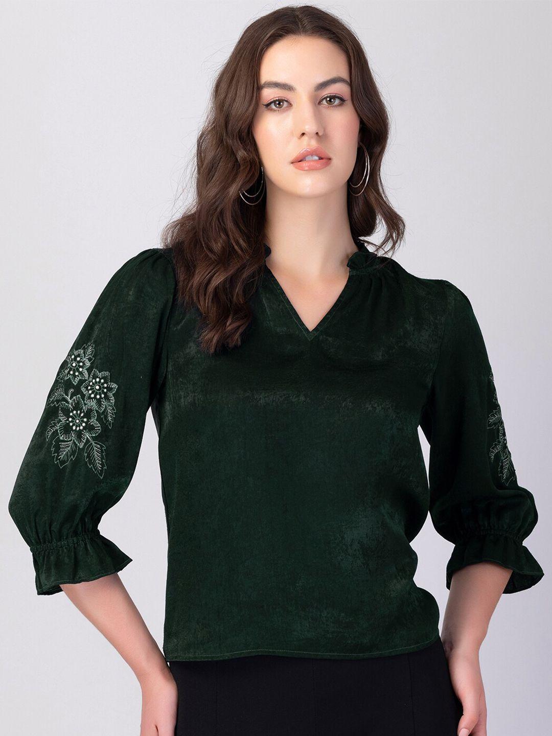 faballey floral embroidered v-neck top