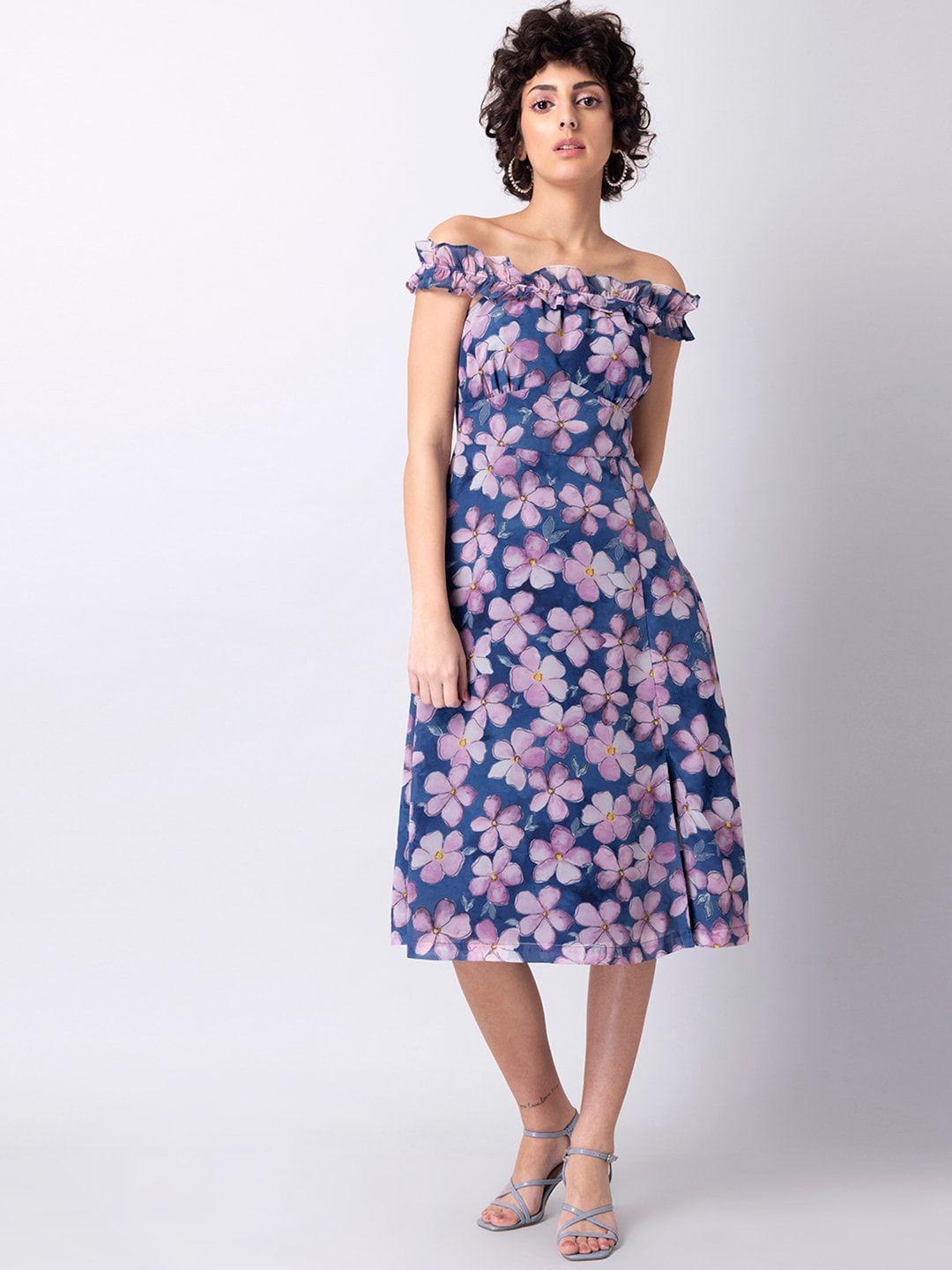 faballey floral off-shoulder georgette midi dress