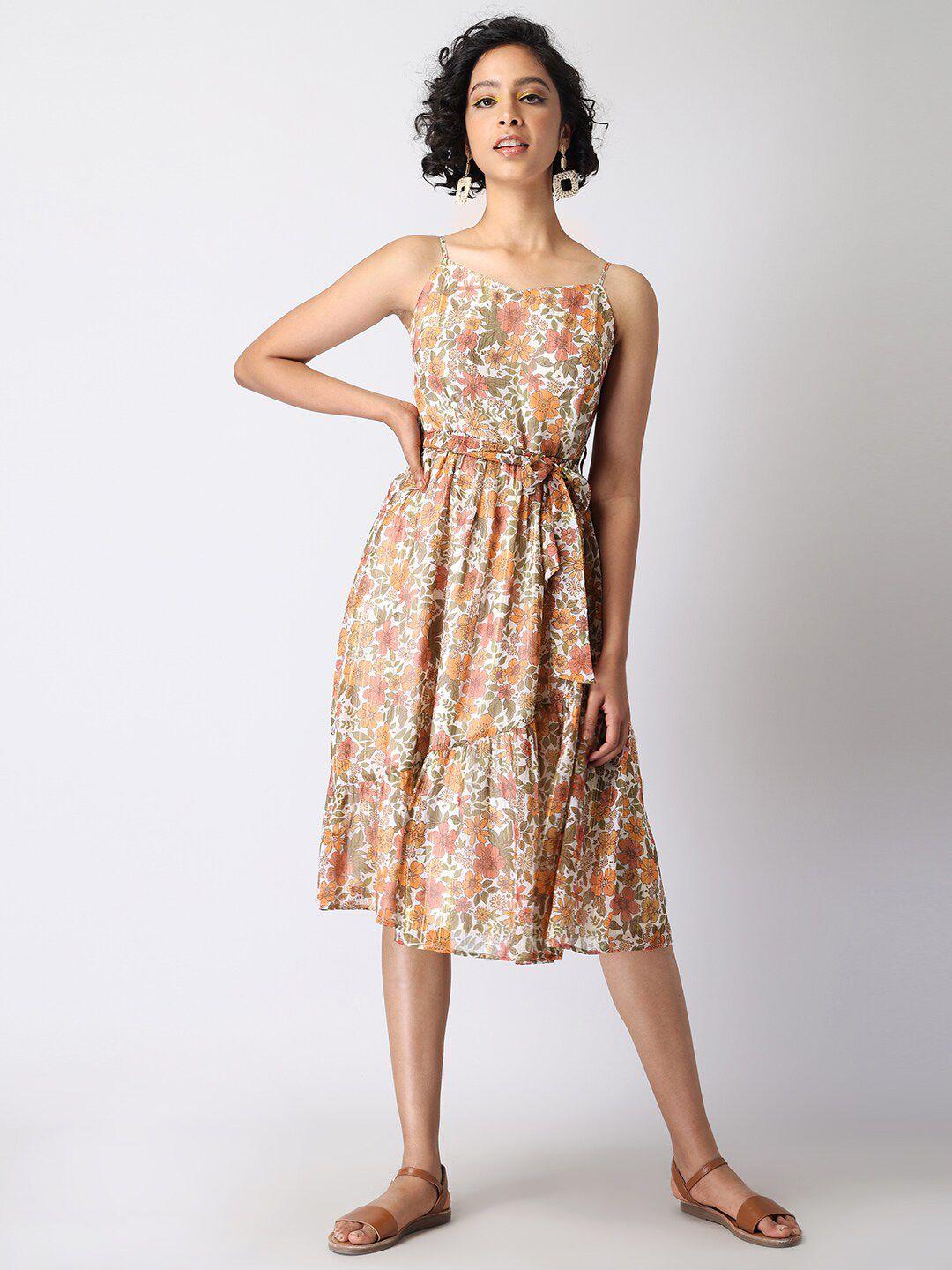 faballey floral print georgette fit & flare midi dress