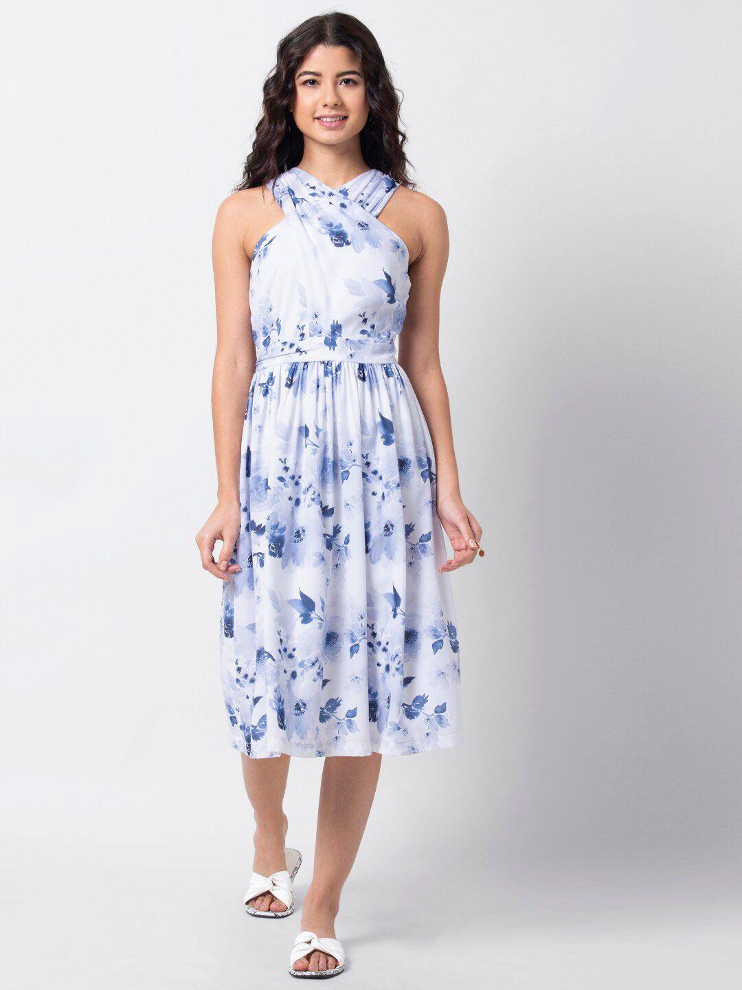 faballey floral printed georgette midi dress