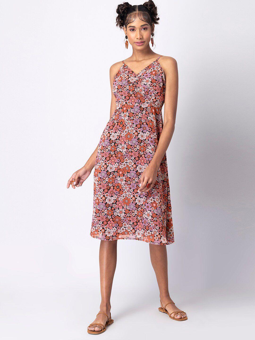 faballey floral printed georgette wrap dress