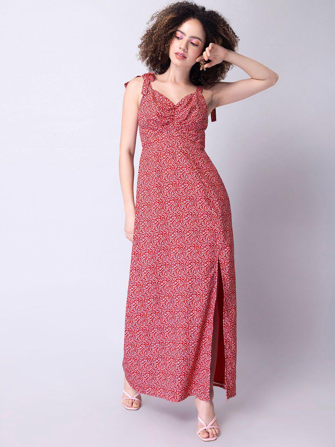 faballey floral printed shoulder strap ruched a-line maxi dress