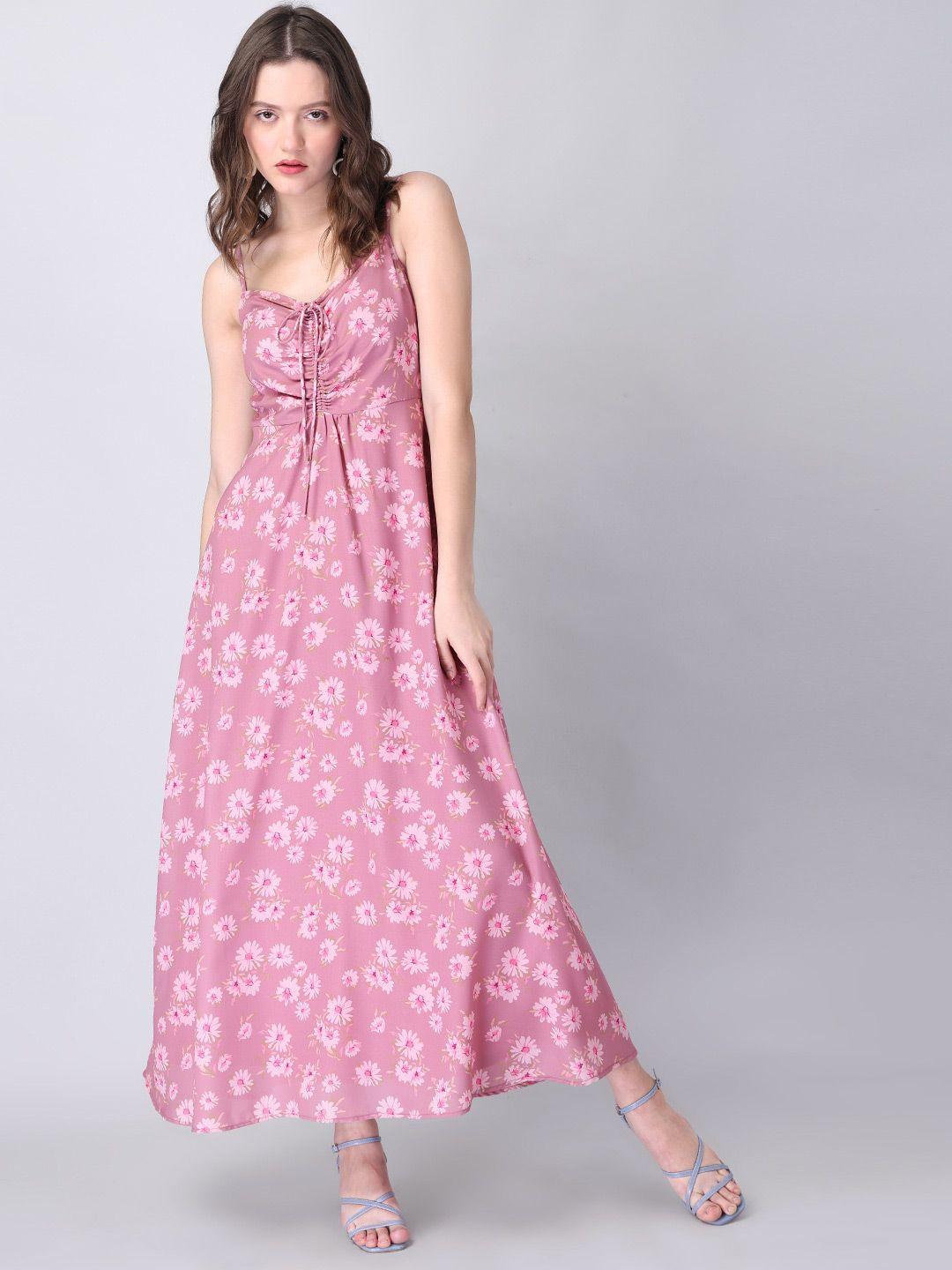 faballey floral printed smocked crepe casual maxi dress