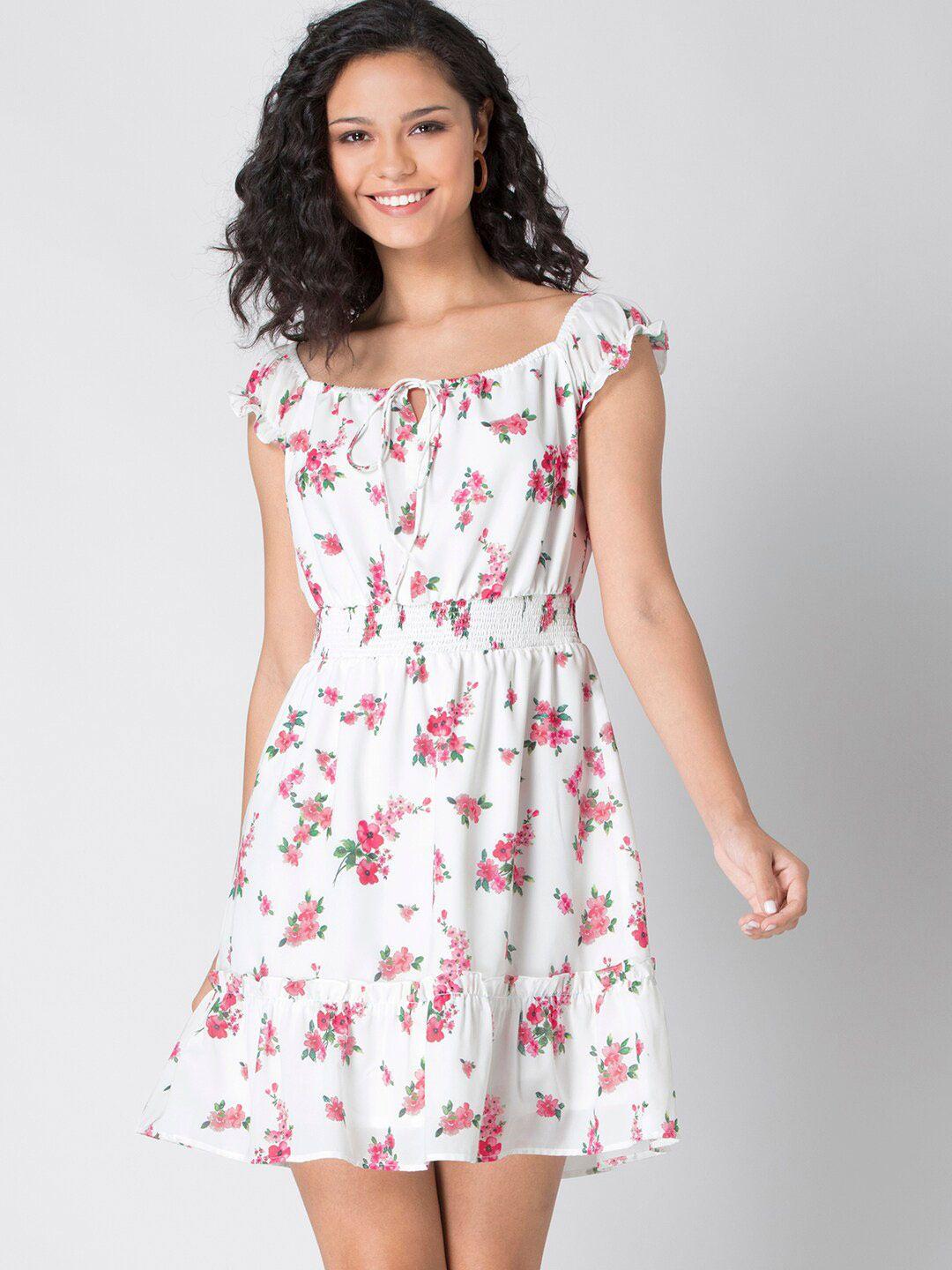 faballey floral printed smocked fit & flare dress