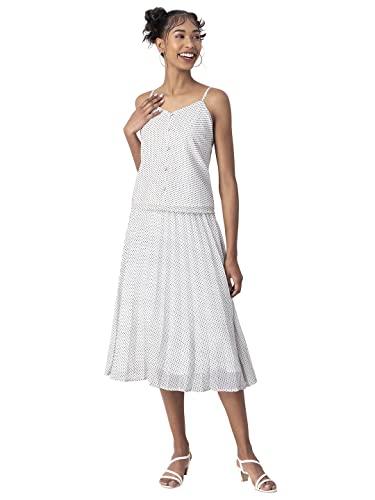 faballey georgette white polka pleated skirt and strappy top set