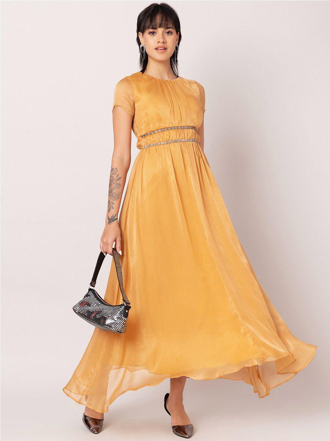 faballey gold-toned chiffon maxi dress