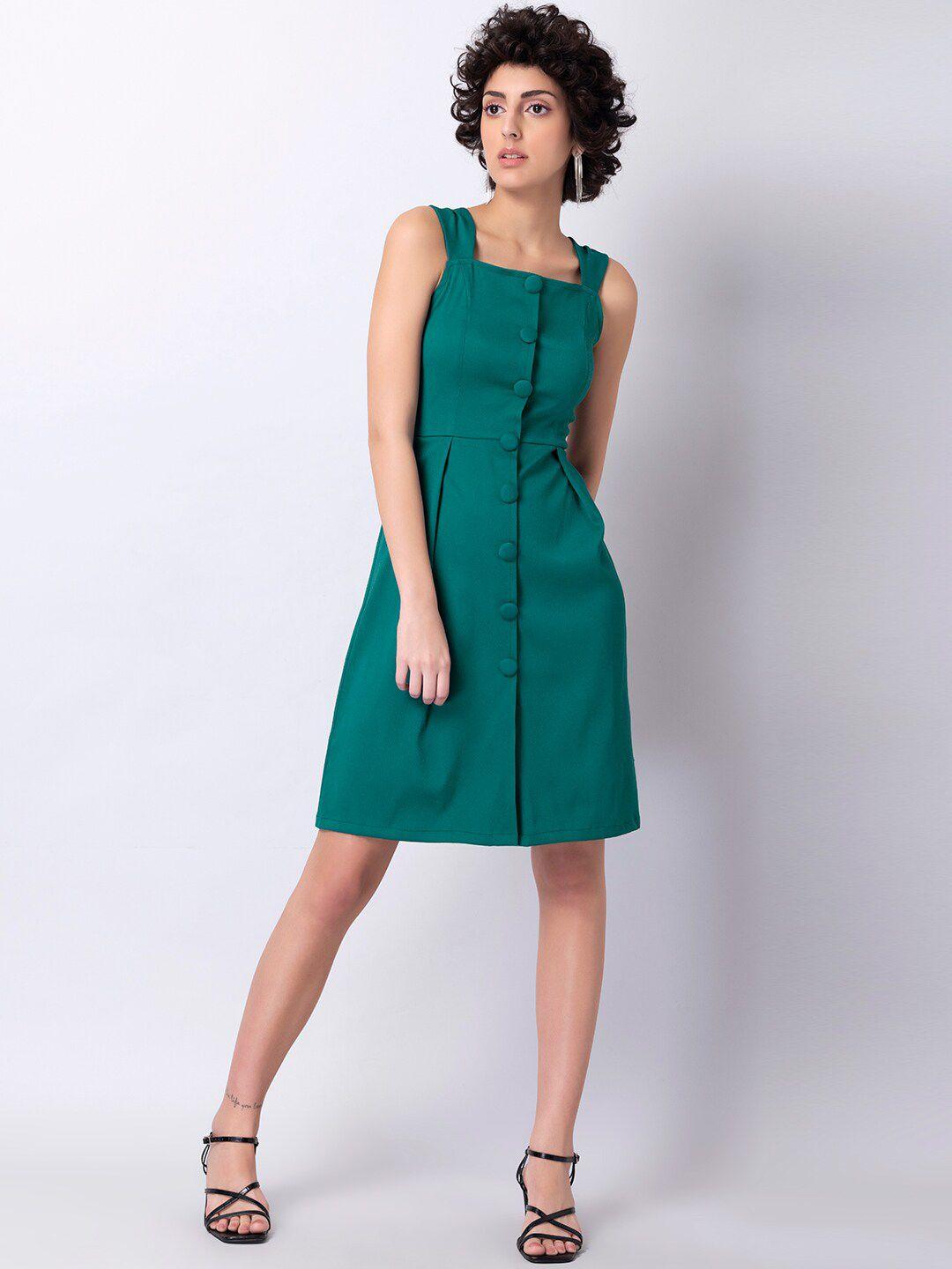 faballey green crepe sheath dress