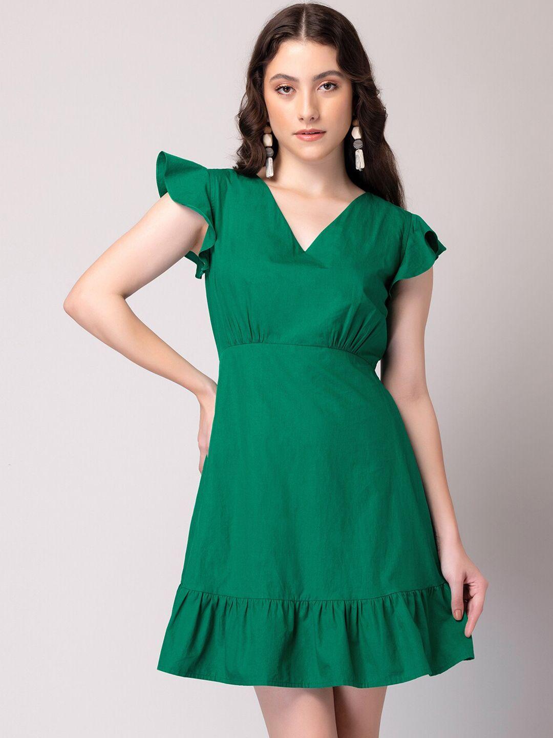 faballey green flutter sleeve fit & flare dress