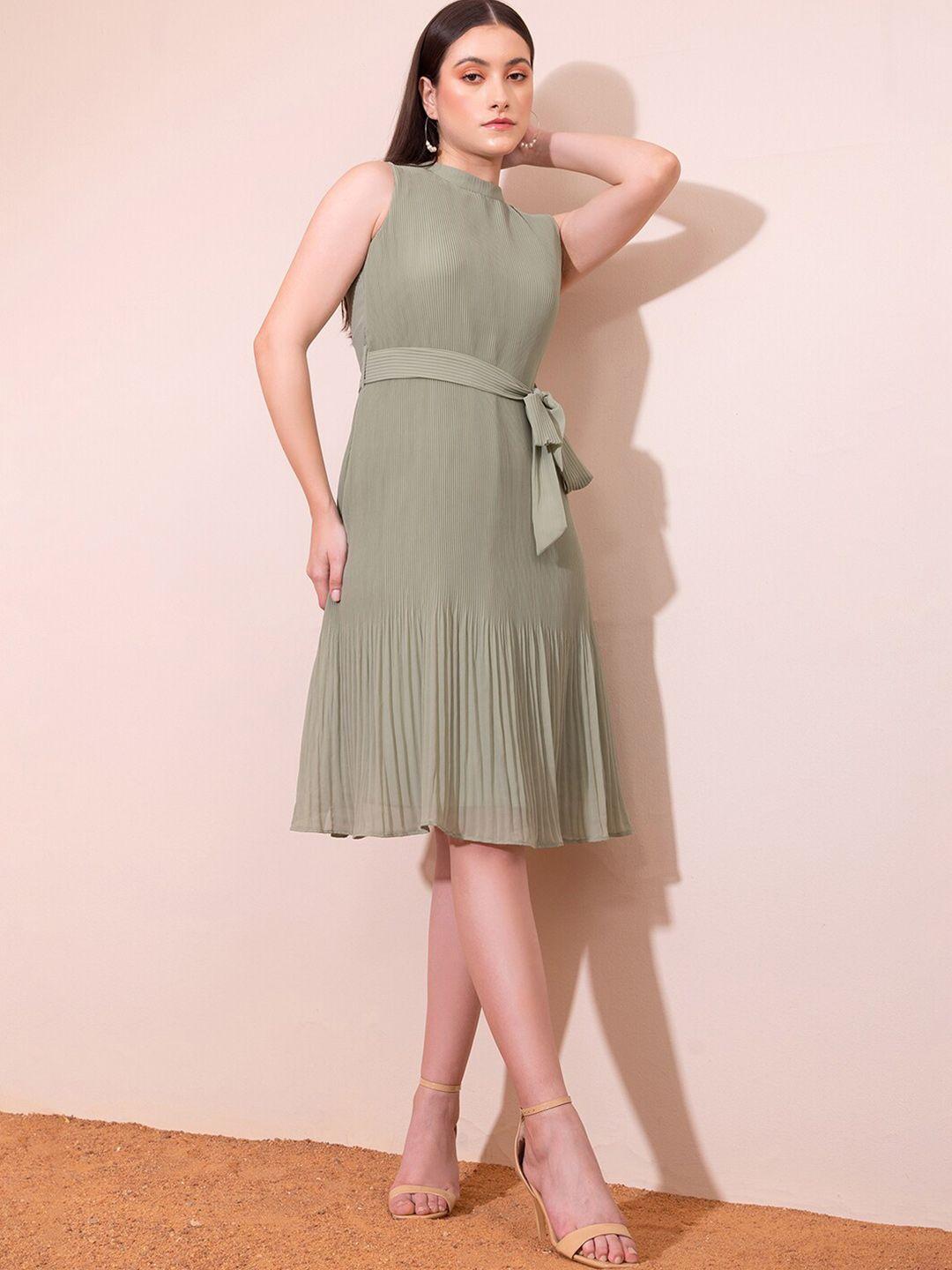 faballey green halter neck georgette fit & flare dress