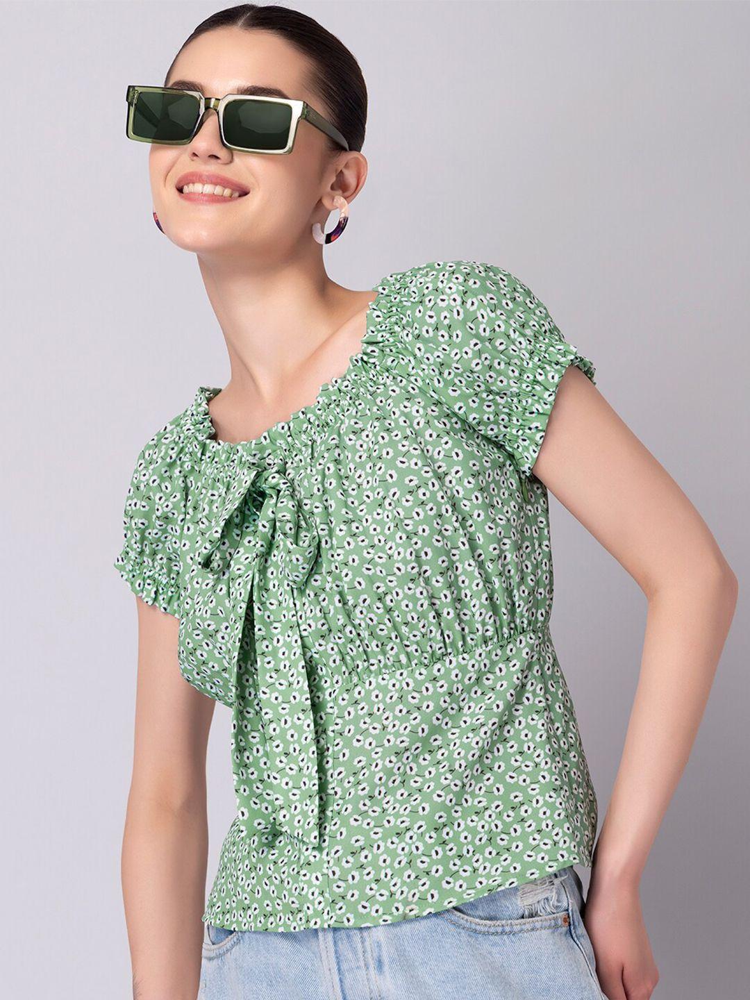 faballey green print georgette top
