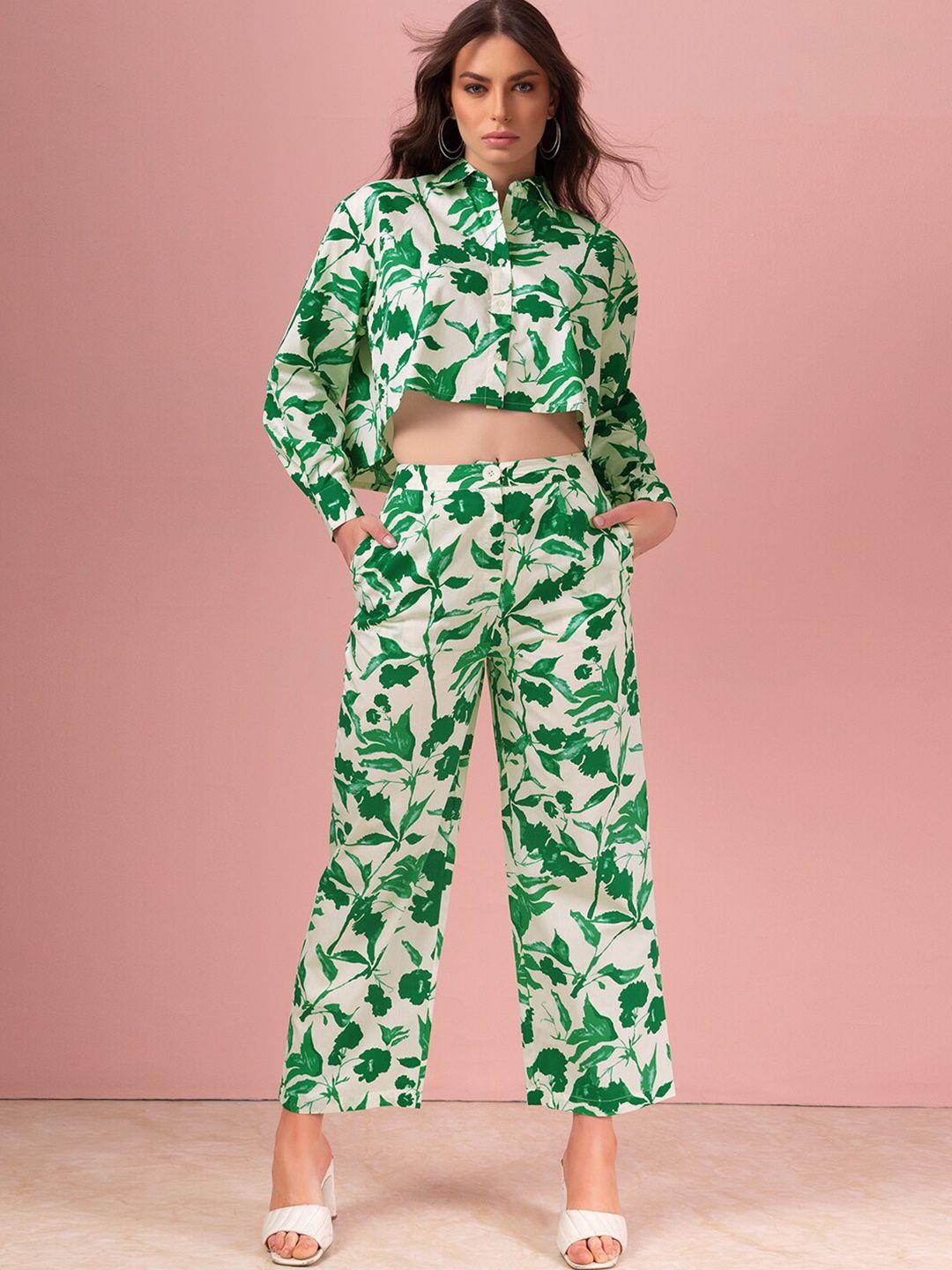 faballey green tropical printed pure cotton shirt with trousers