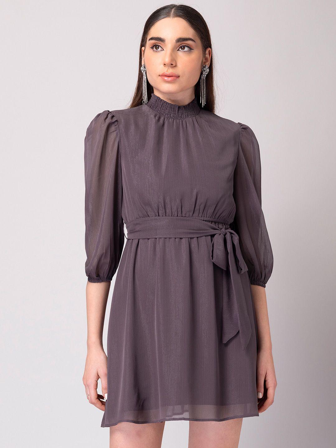 faballey high neck puff sleeve belted dress