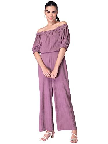 faballey lilac off shoulder jumpsuit