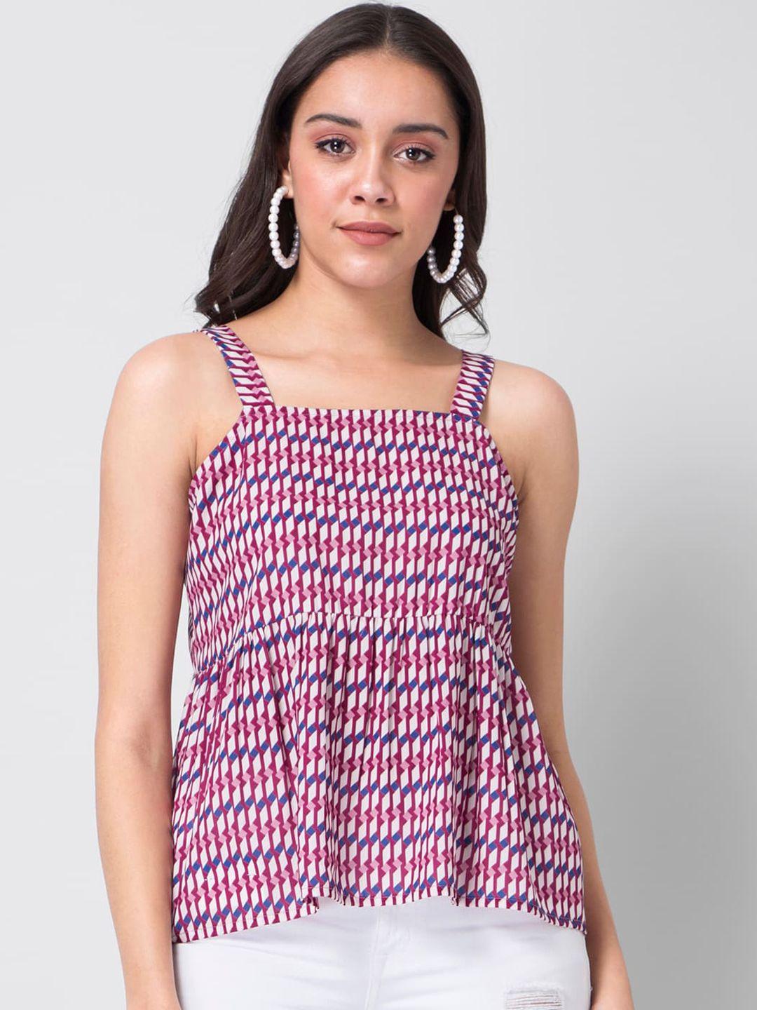 faballey maroon & blue printed crepe a-line top