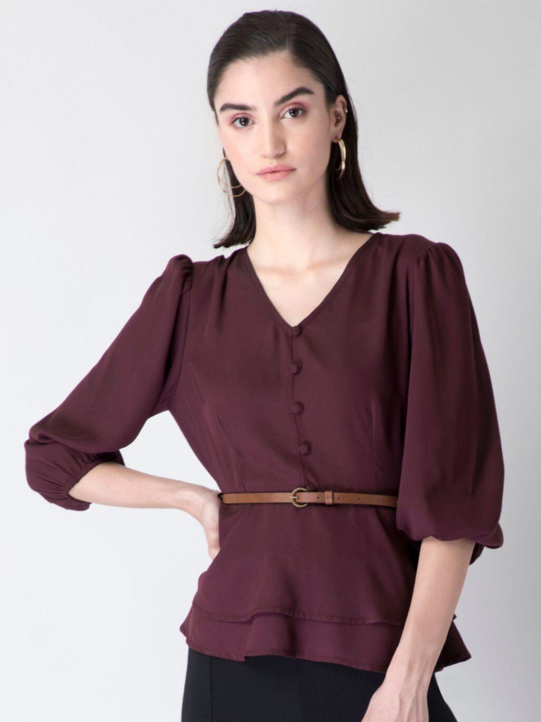 faballey maroon belted peplum top