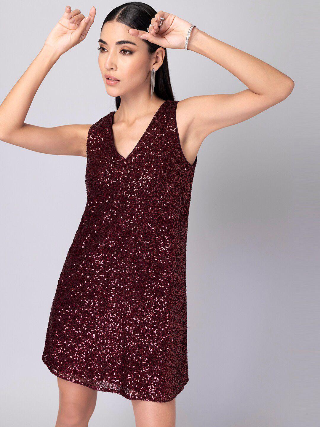 faballey maroon embellished a-line dress