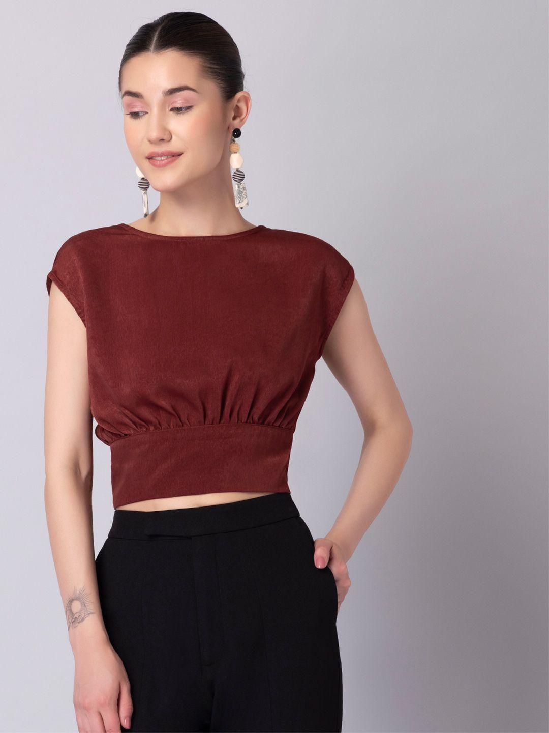 faballey maroon extended sleeves satin top