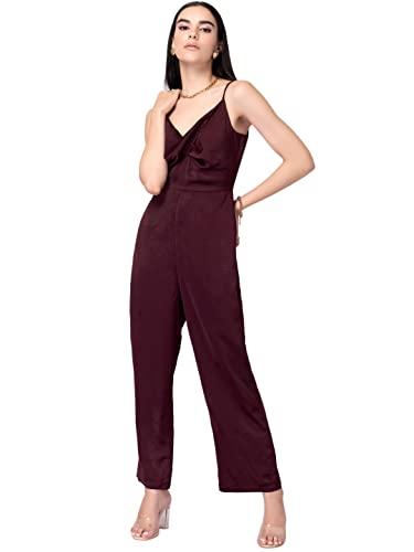 faballey maroon strappy front knot jumpsuit