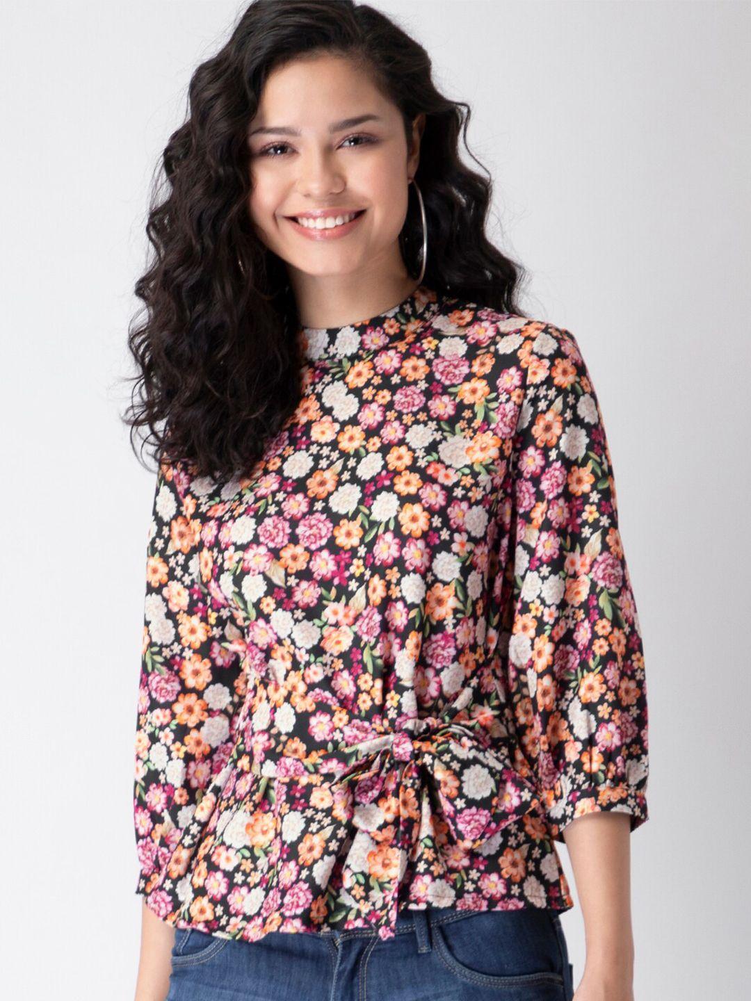 faballey multicoloured & pink floral tie-ups regular top