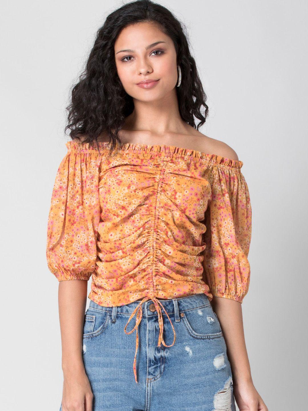 faballey multicoloured floral off-shoulder georgette bardot top