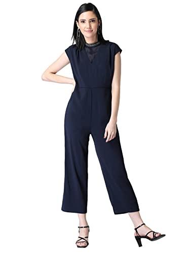 faballey navy high neck embellished jumpsuit