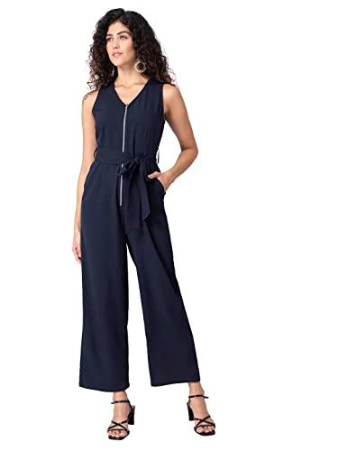 faballey navy zipped sleeveless belted jumpsuit