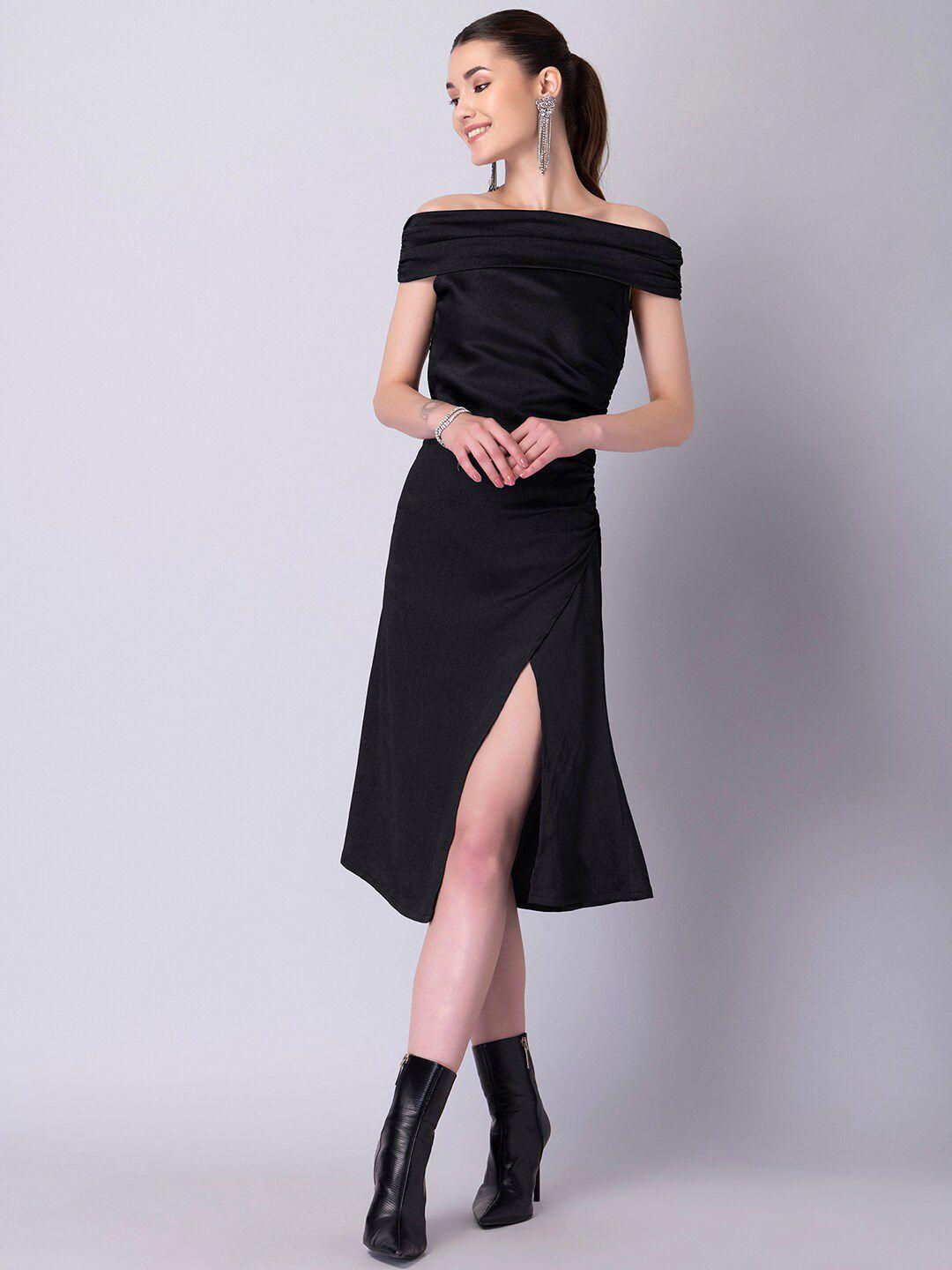 faballey off shoulder sheath midi dress