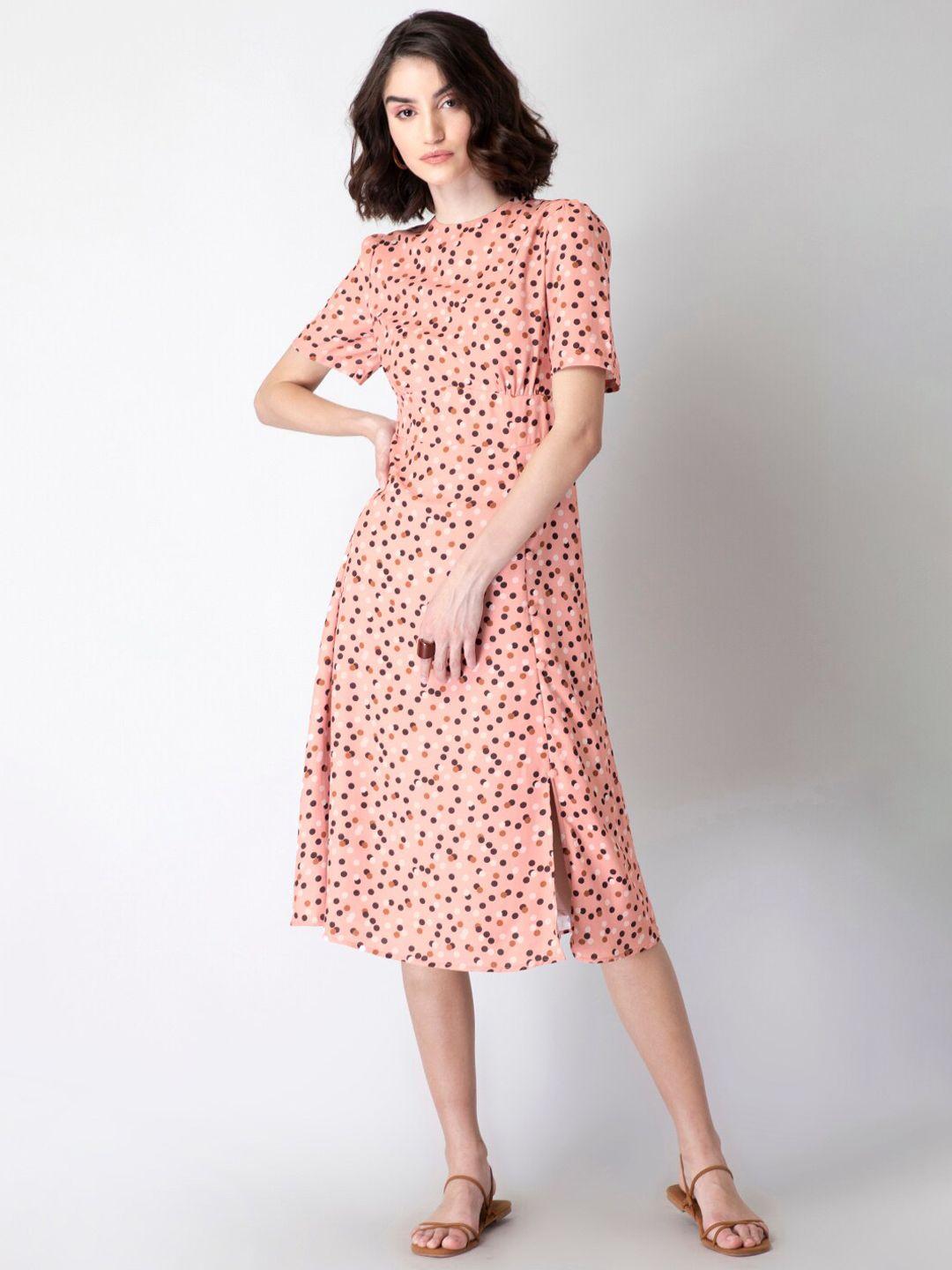 faballey peach-coloured georgette midi dress