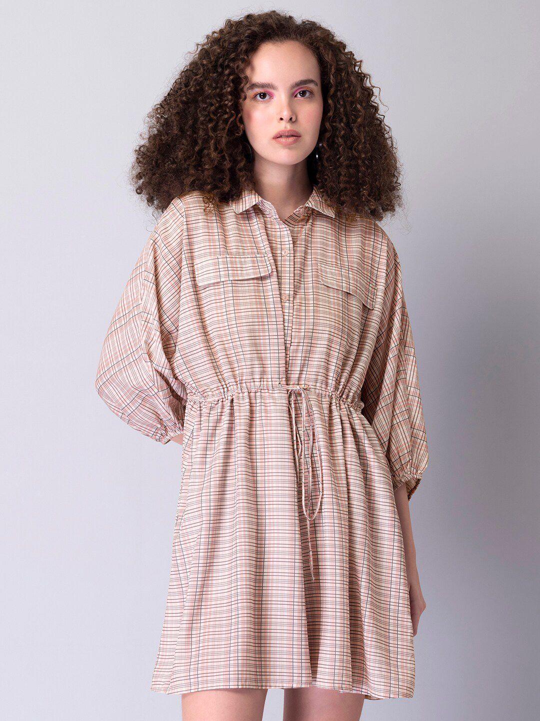 faballey pink checked shirt style short dress