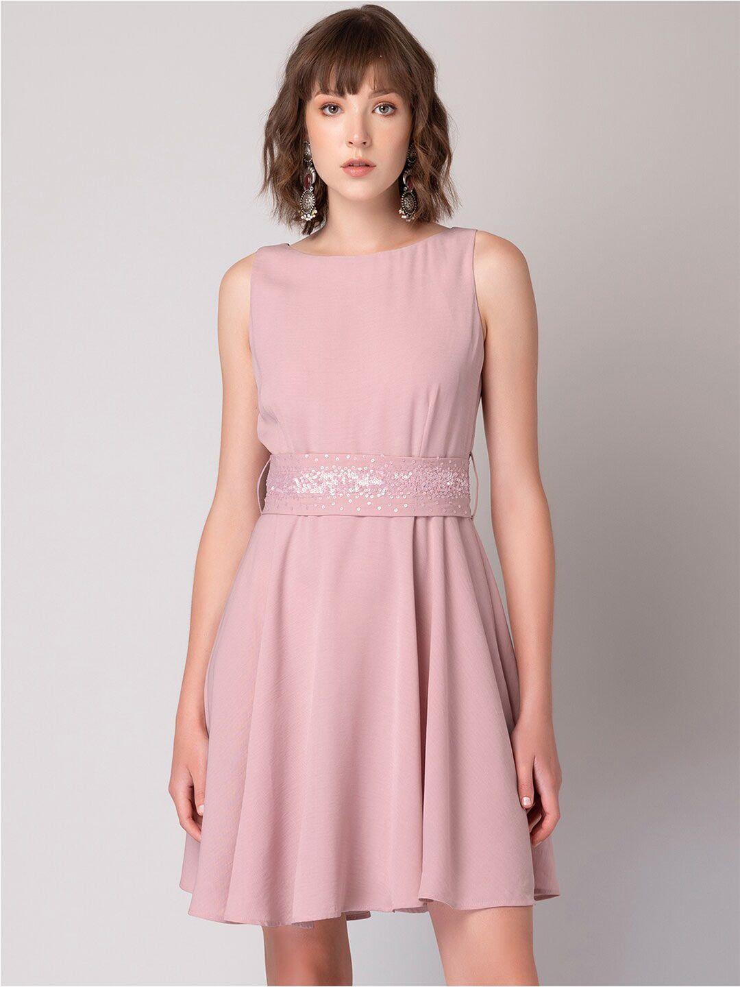 faballey pink crepe fit & flare dress