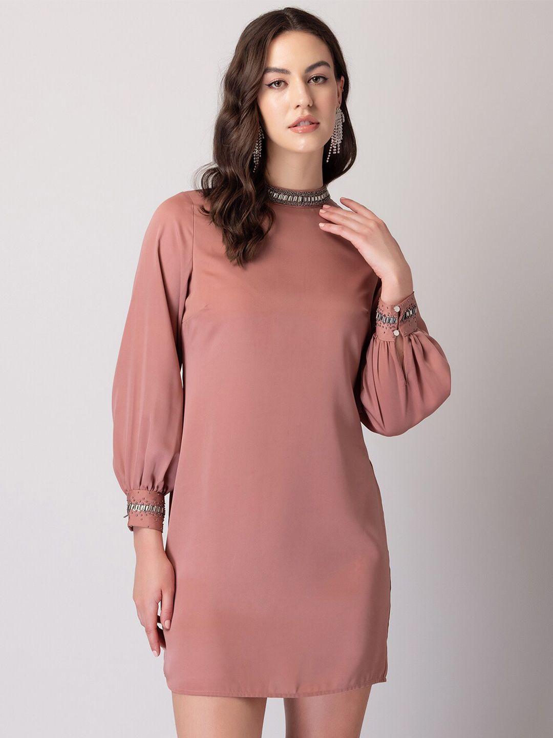 faballey pink embellished puff sleeve sheath mini dress