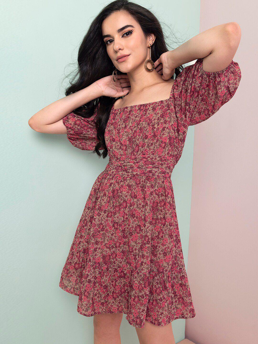 faballey pink floral georgette dress