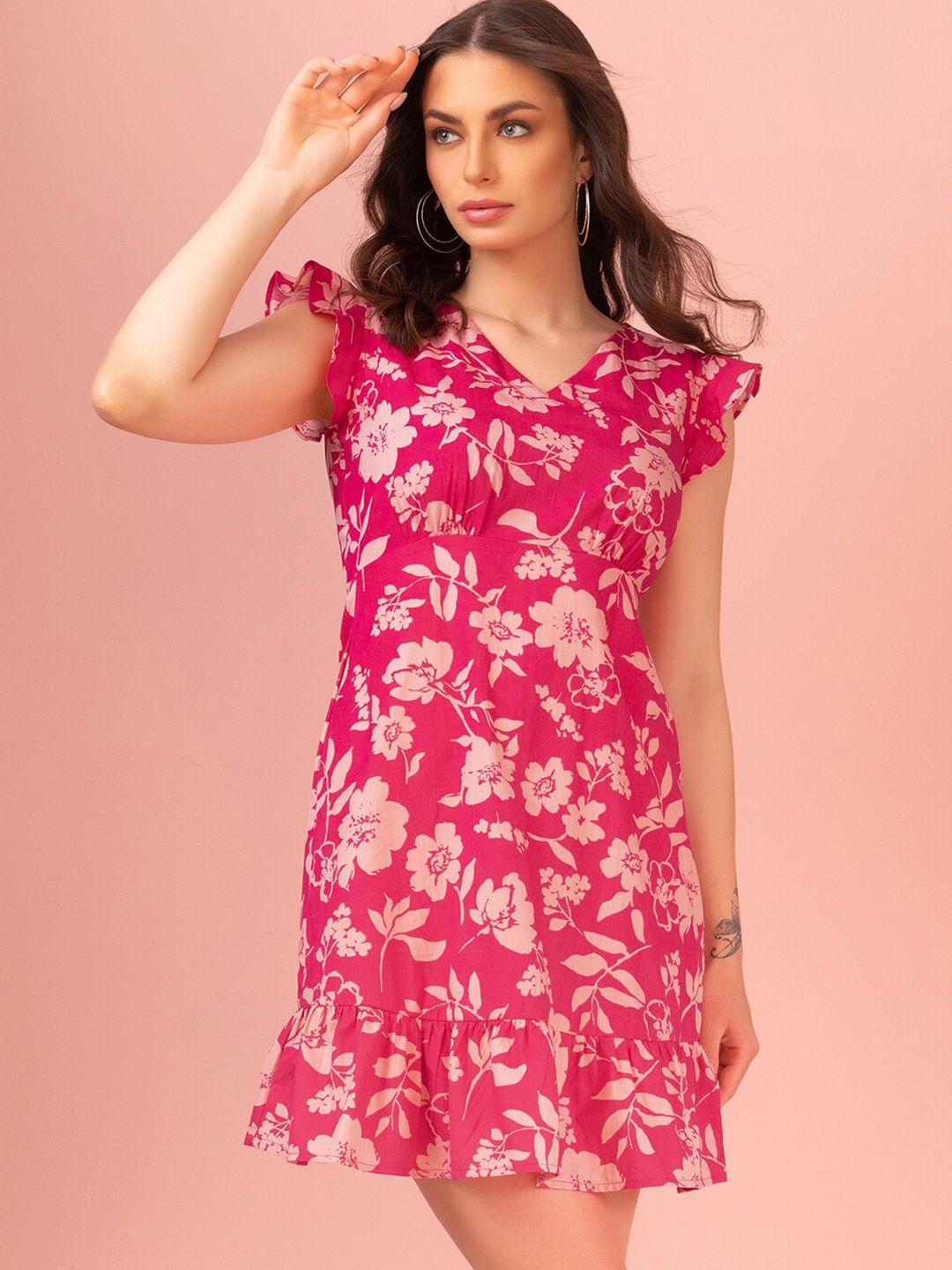 faballey pink floral print fit & flare dress