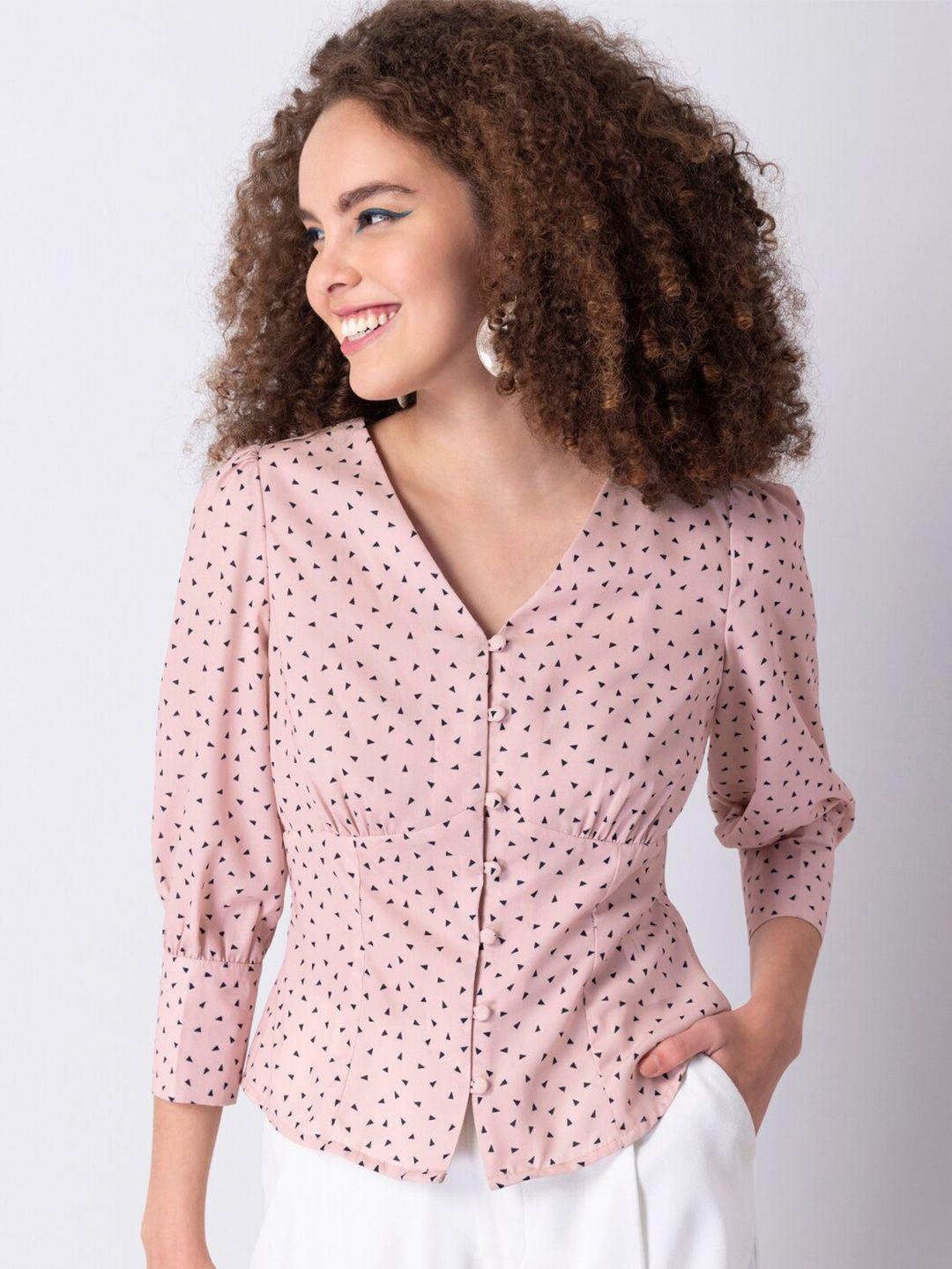 faballey pink geometric printed shirt style top