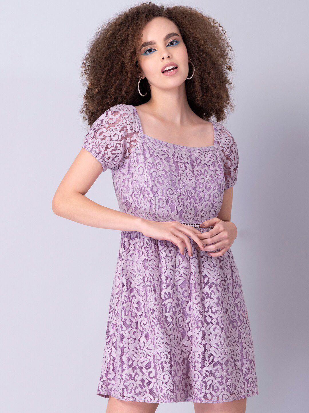 faballey pink lace square neck trim dress