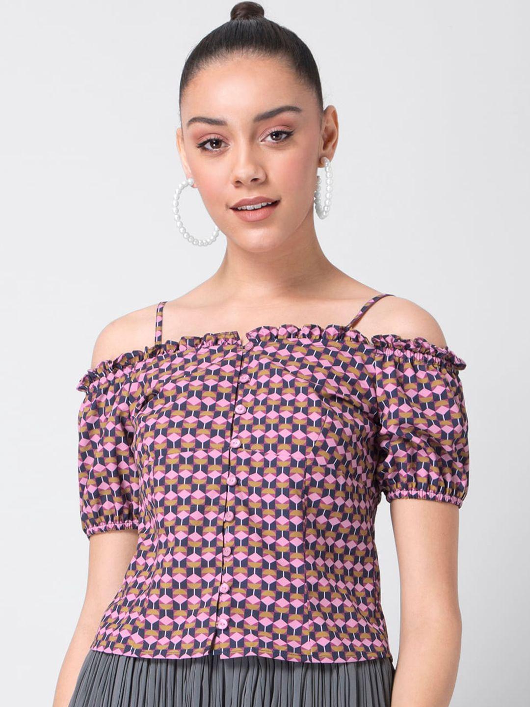 faballey pink printed crepe bardot top