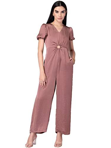 faballey pink satin front cut out jumpsuit