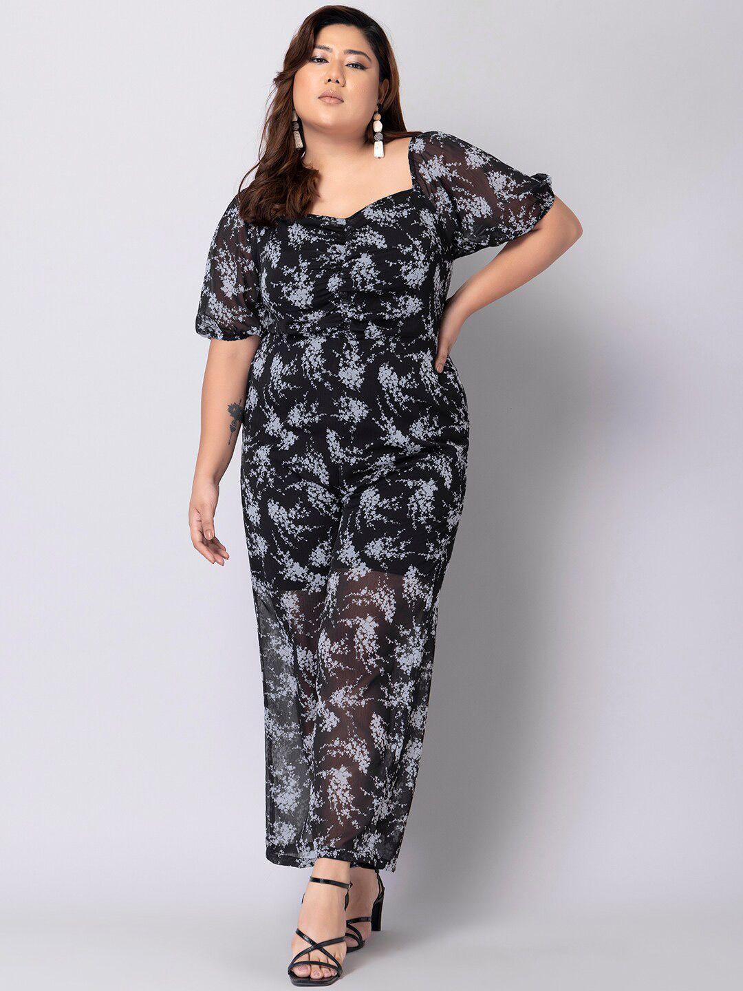 faballey plus size printed sweetheart neck basic jumpsuit