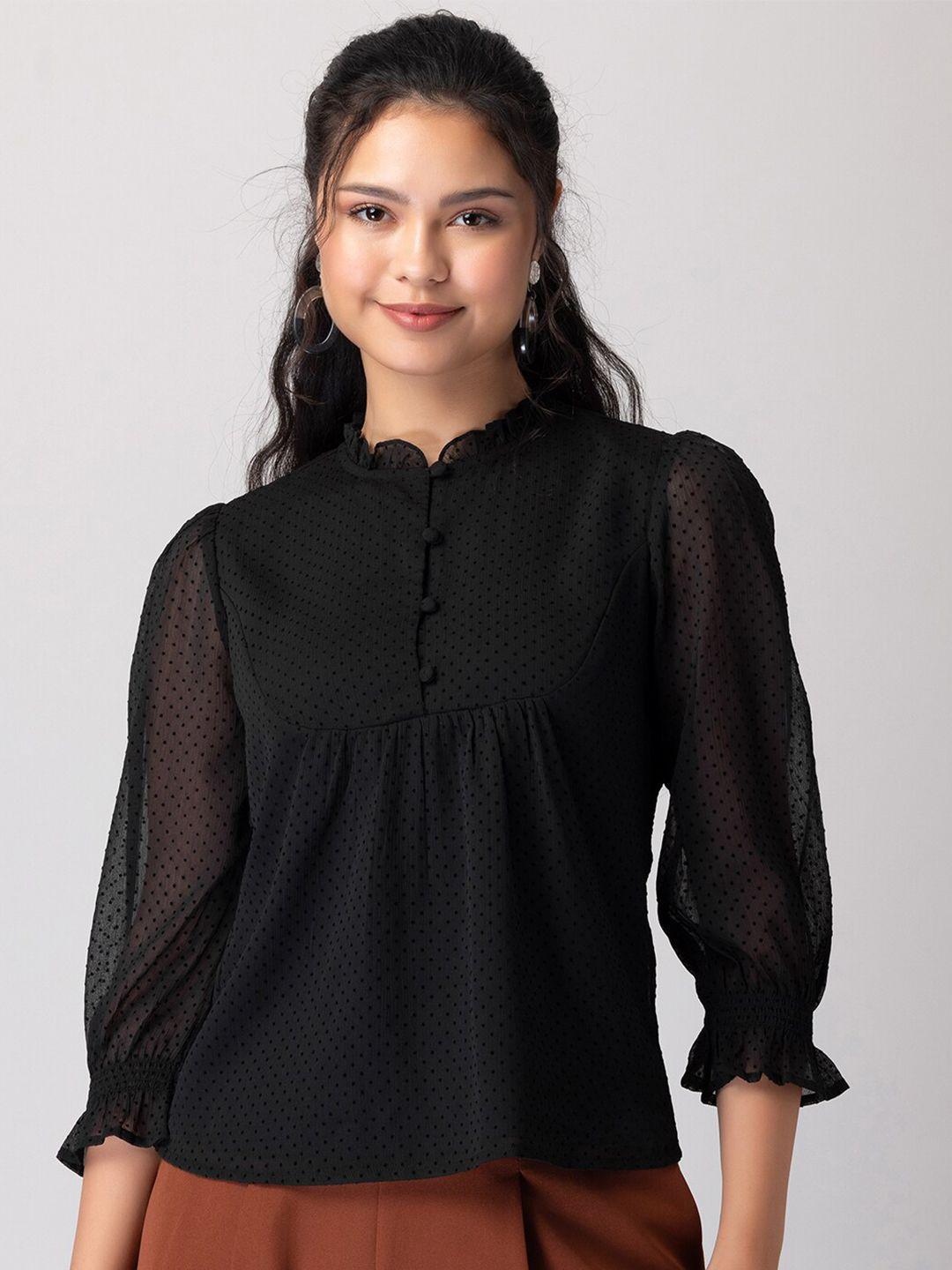 faballey polka dot printed puff sleeves top