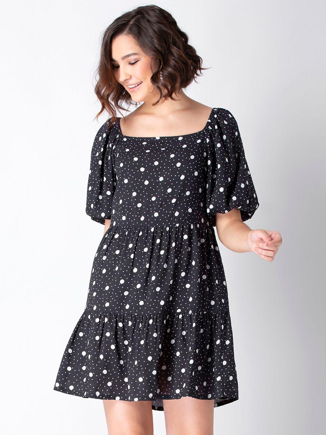 faballey polka dots blouson sleeve fit and flare cotton dress