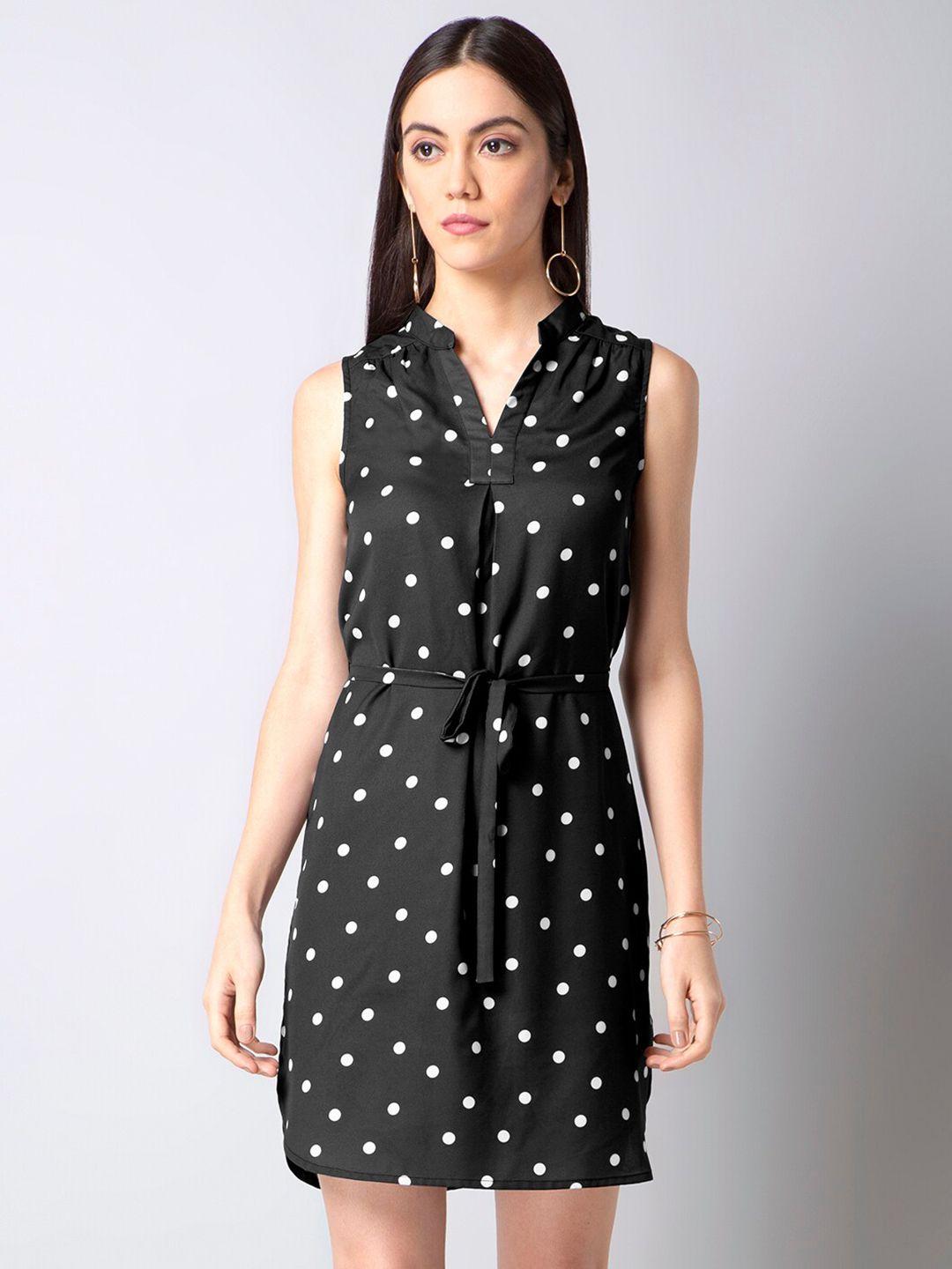 faballey polka dots georgette sheath belted dress