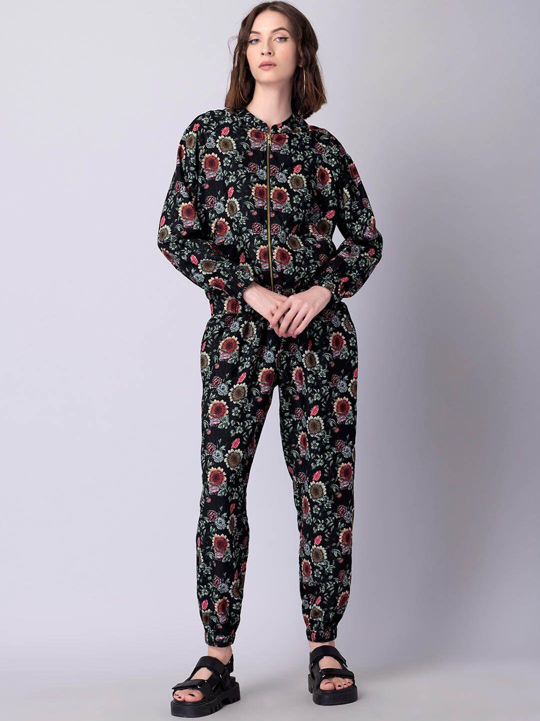 faballey printed viscose rayon black top & joggers