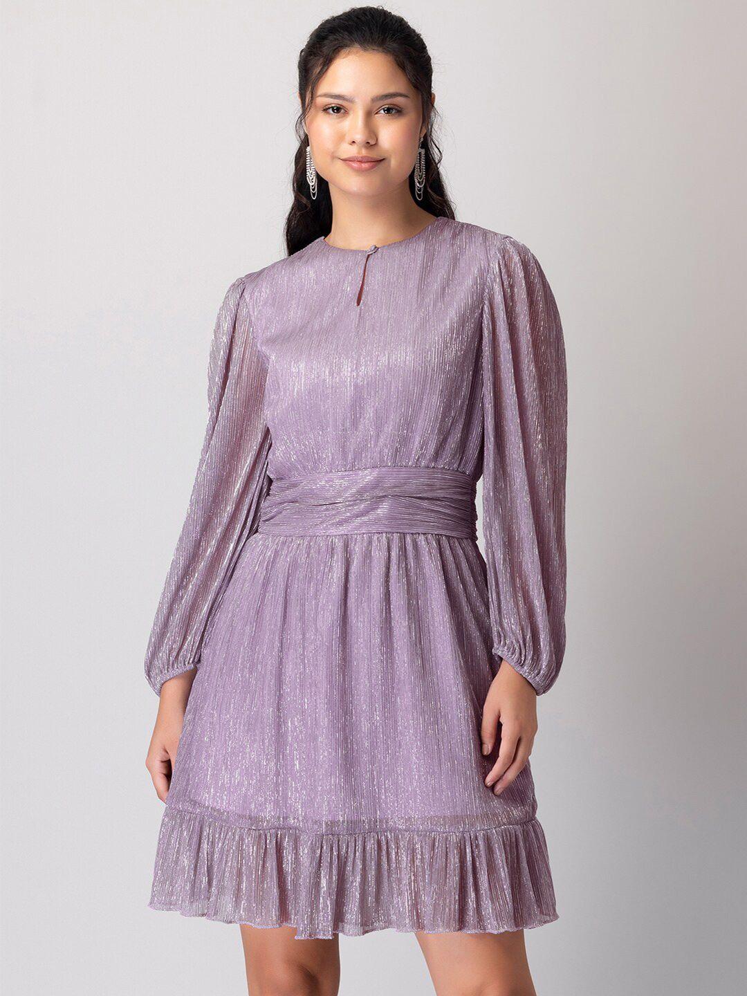 faballey purple embellished puff sleeve fit & flare dress