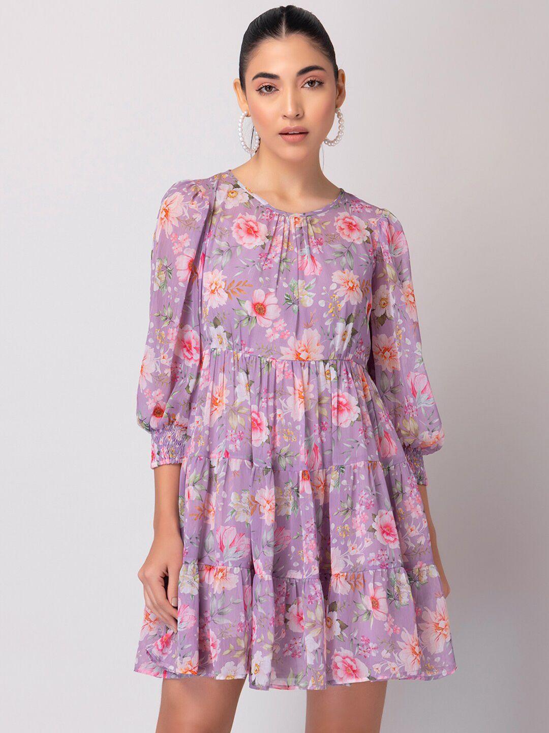 faballey purple floral georgette dress