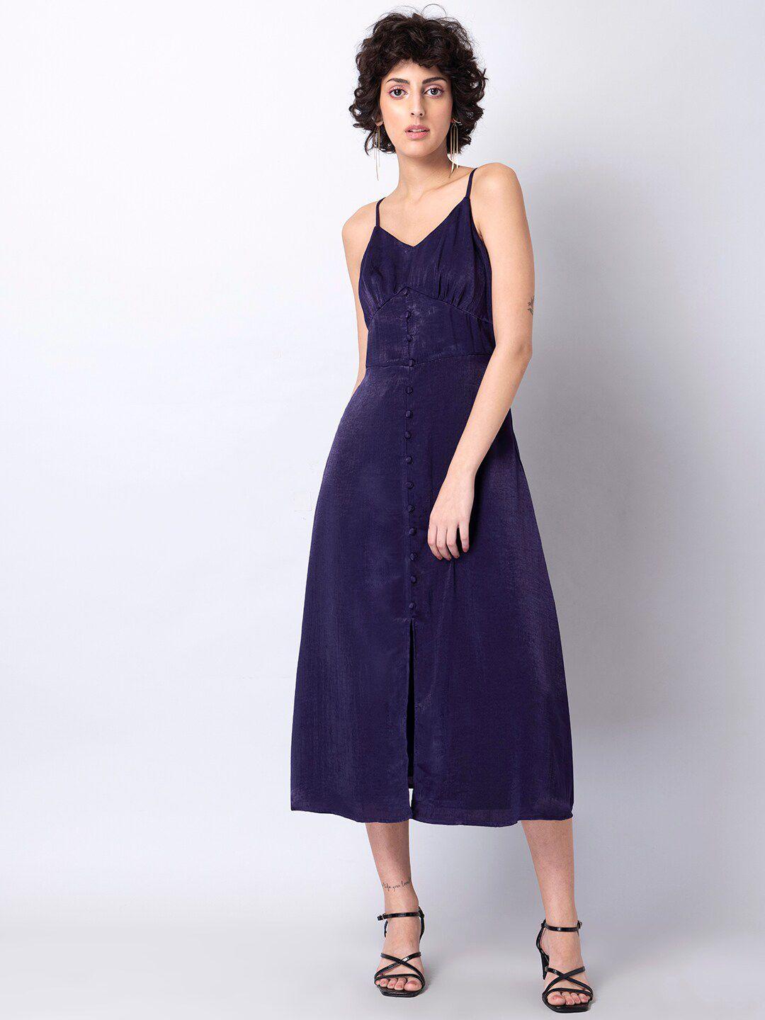 faballey purple shoulder straps satin a-line midi dress