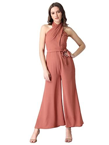 faballey rust halter neck elasticated back belted jumpsuit