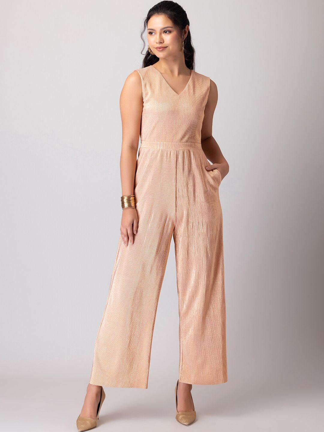 faballey self design v-neck sleeveless basic jumpsuit