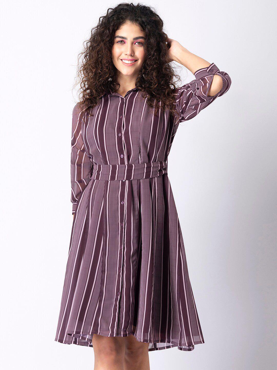 faballey shirt collar striped georgette a-line dress