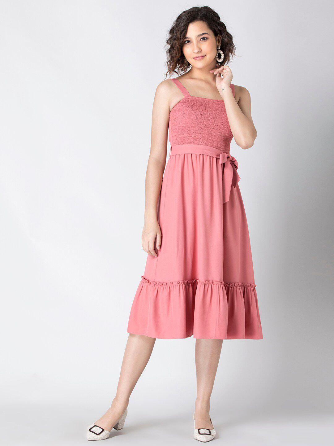 faballey smocked crepe belted midi dress