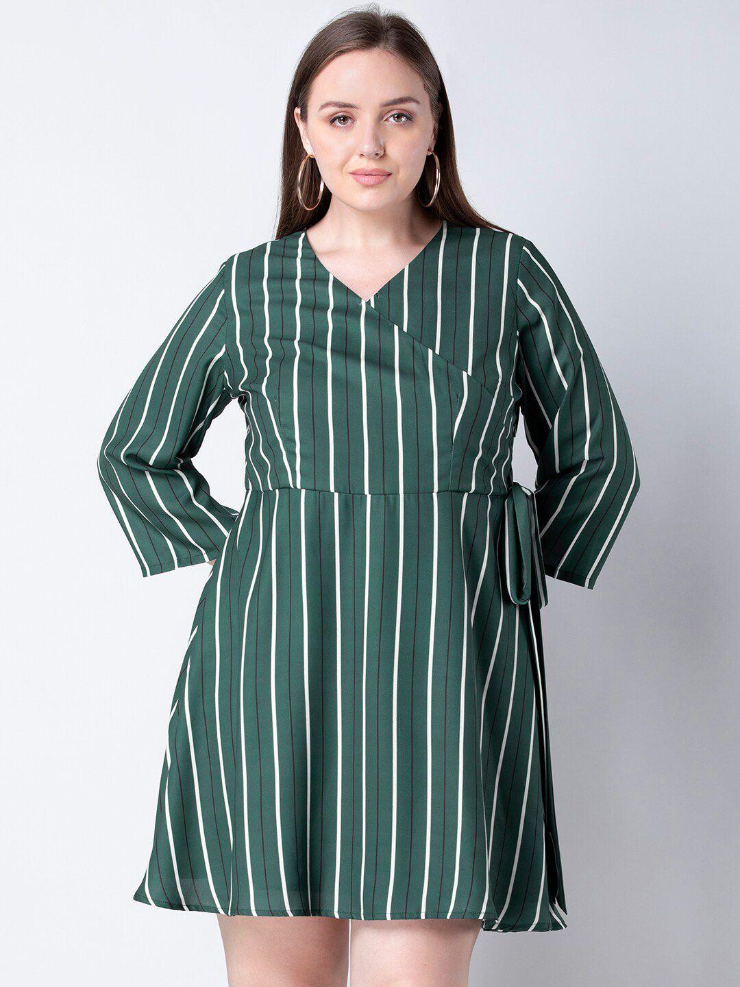 faballey striped georgette wrap dress